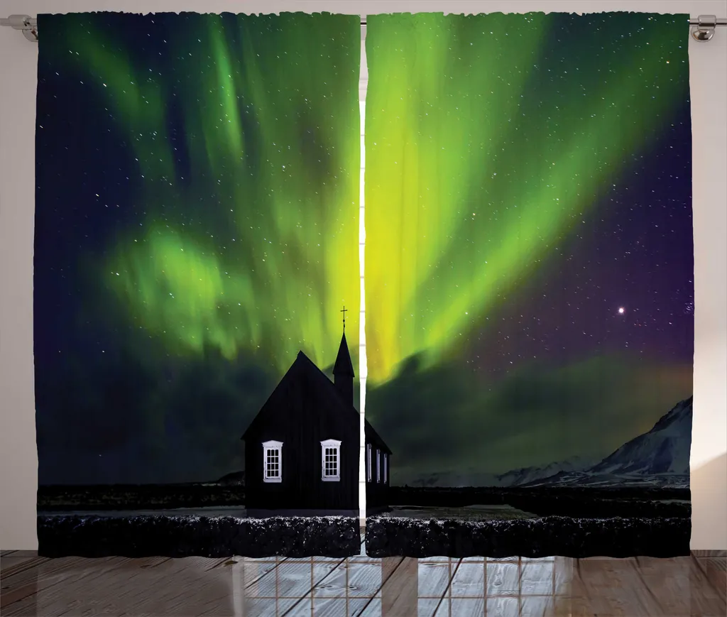 Rideau décoratif pour grande baie vitrée aurore boréale 280x225 cm