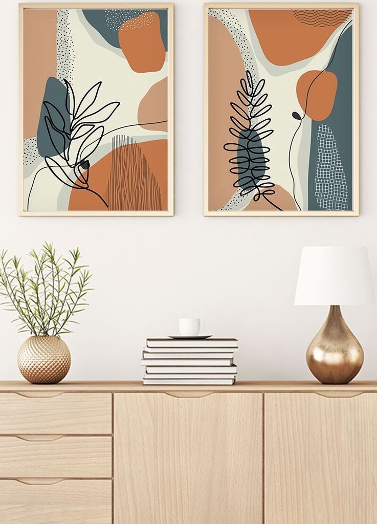 Wallity, Dekoratives gerahmtes MDF-Gemälde (2 Stück), 30 x 40 cm | 100% MDF (3 mm), Rahmen: 100% MASSIVHOLZ (2,5 cm) | Stilvolle Wanddekoration f...