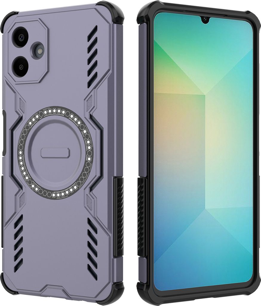 Magnetisch Hülle für Samsung Galaxy A06, Hybrid PC TPU Bumper Stoßfestes Loch Wärmeableitung Handyhülle Lila