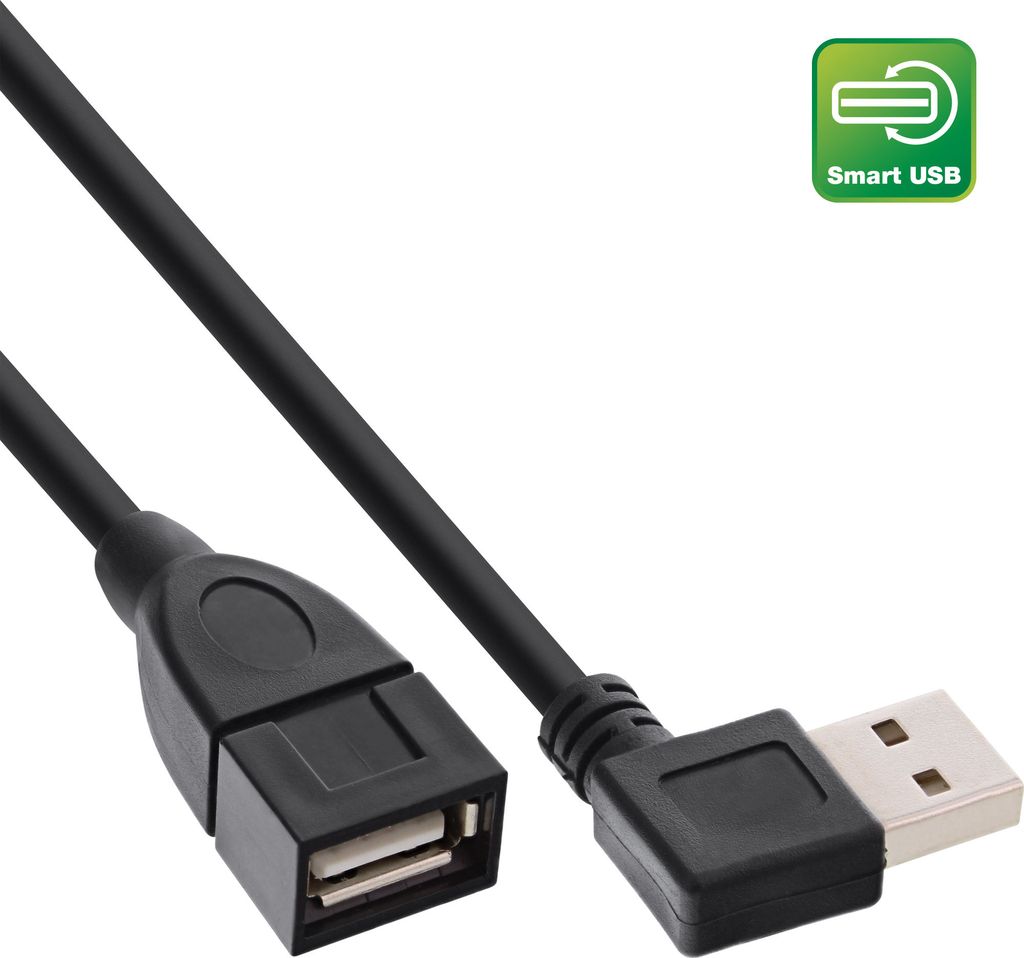 InLine Smart USB 2.0 Verlängerung gewinkelt, ST / BU, Typ A, schwarz, 0,2m