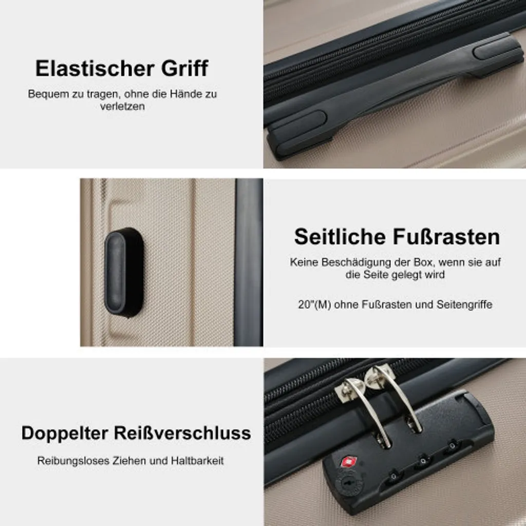 Valise AIORBER Cabine 4 Roues avec Serrure TSA et Tige Ajustable - Or