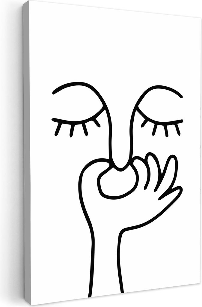 MuchoWow - Leinwandbilder - Strichzeichnung - Gesicht - Weiß, Wandbild, Wanddeko Bilder Wohnzimmer, 20x30 cm