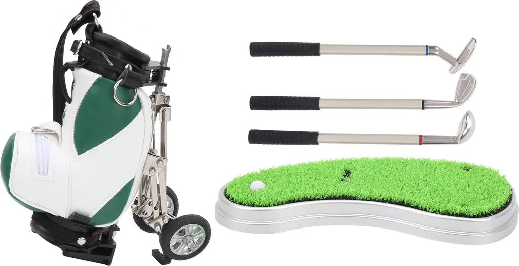 Coffret Cadeau Golf de Bureau - Mini Sac et 3 Stylos Clubs Argentés