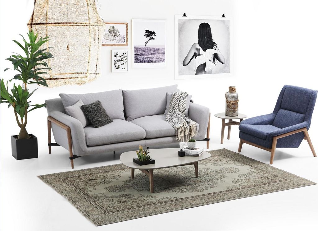 Sofagarnitur 2 Sitzer Sessel Zweisitzer Stoff Sofas Modern Design Grau