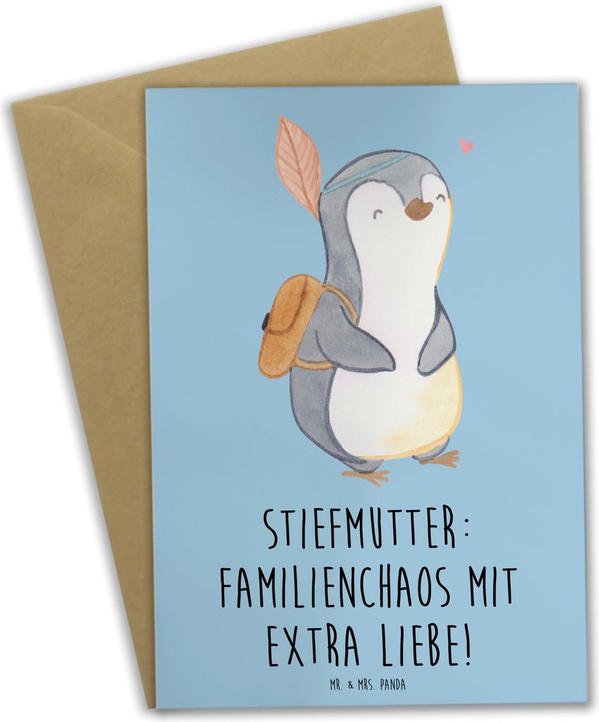 Mr. & Mrs. Panda babykarte Stiefmutter Liebe - Blau Pastell - Geschenk, Beziehung, Geschenke, Grußkarten, Patchworkfamilie, weihnachtskarten, oste...