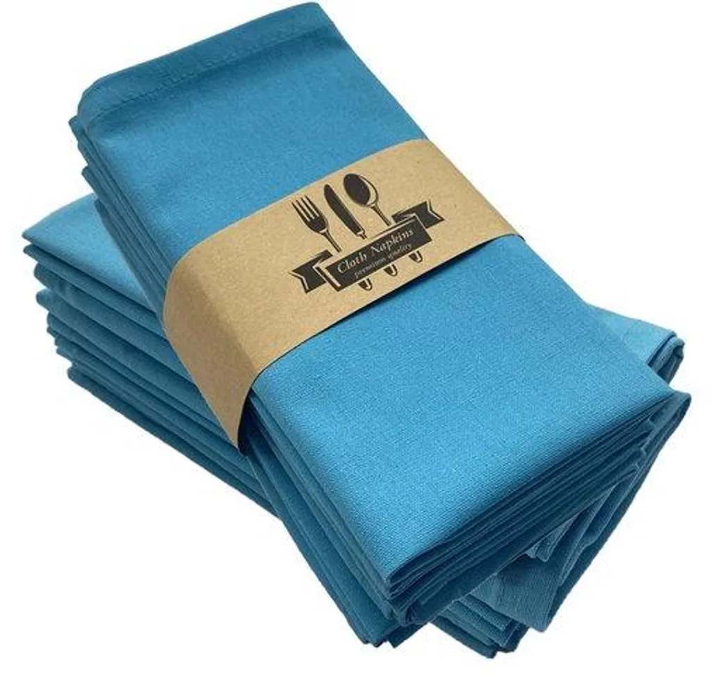 Lot de 12 Serviettes en Coton Bleu 40x40cm - Décoration Table Fêtes