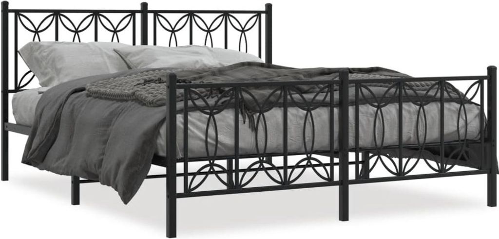 Möbel Bettgestell mit Kopf- und Fußteil Metall Schwarz 150x200 cm - Bettrahmen 376148