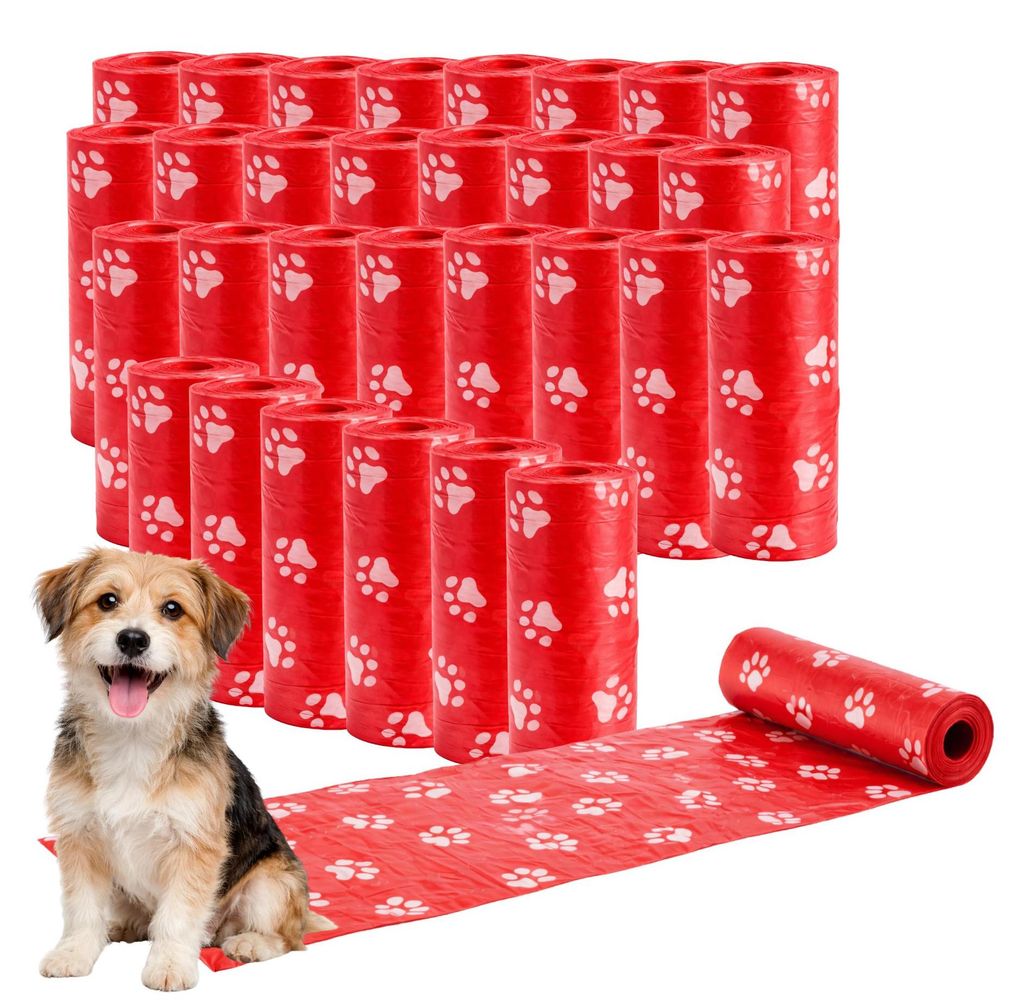 Ale-commerce Hundekotbeutel 30 Rollen Rot 450 Beutel Reißfest Antigeruch Hundebeutel mit Pfotenmuster Passend Für Kotbeutelspender Kotbeutel