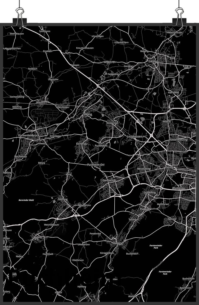 Mr. & Mrs. Panda Bild Puchheim DIN A3 - Geschenk, Stadt Dorf Karte Landkarte Map Stadtplan, Plakat, Wandbild, wanddeko, drucke, Posterdruck