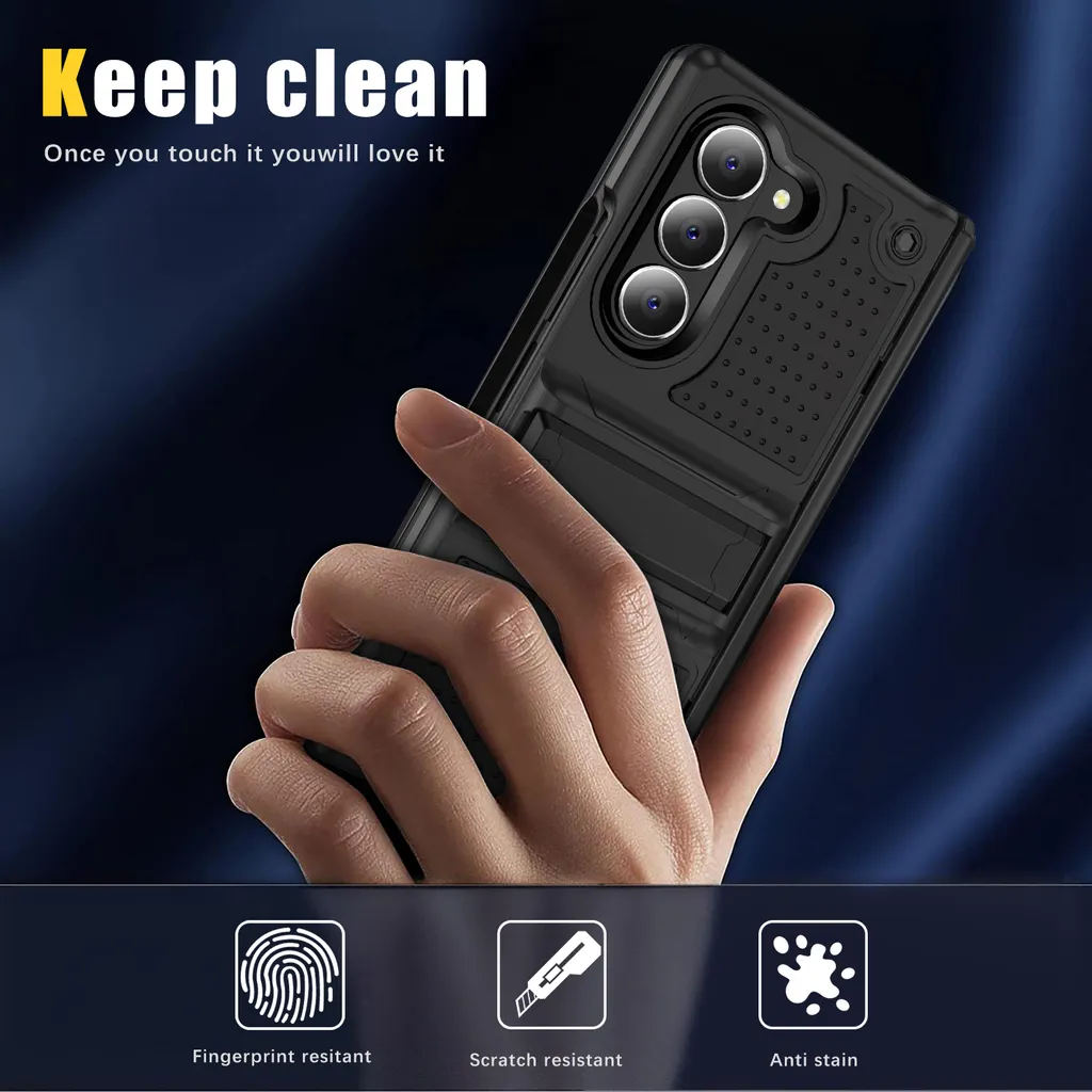 Custodia per Samsung Galaxy Z Fold 6, custodia ibrida antiurto in PC rigido e TPU morbido nero - 6