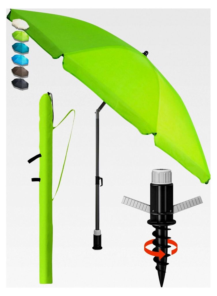 Sonnenschirm Strand SunnyJoy, 3-IN-1 Set - UPF 50+ Strandschirm 180 cm + Sonnenschirm Schutzhülle + Bodenhülse - windfester Strandschirm, Sonnens...