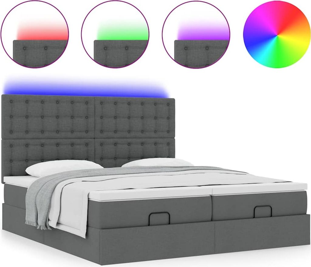 Ottoman-Bett mit Matratzen & LEDs Dunkelgrau 180x200 cm Stoff