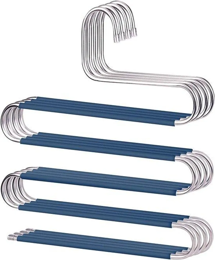 Porte-pantalons antidérapants en acier bleu - Lot de 4 cintres robustes
