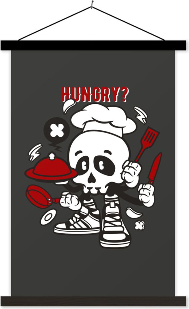 MuchoWow Textilposter Vintage - Skelett - Kochen 120x180 cm mit schwarzem Rahmen - Fotos