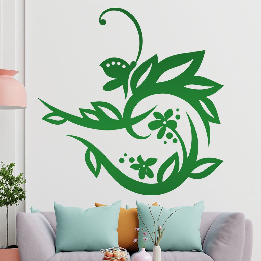 Falter Schmetterling Ranke Wandtattoo in 6 Größen - Wandaufkleber Wall Sticker - Dekoration, Küche, Wohnzimmer, Schlafzimmer, Badezimmer
