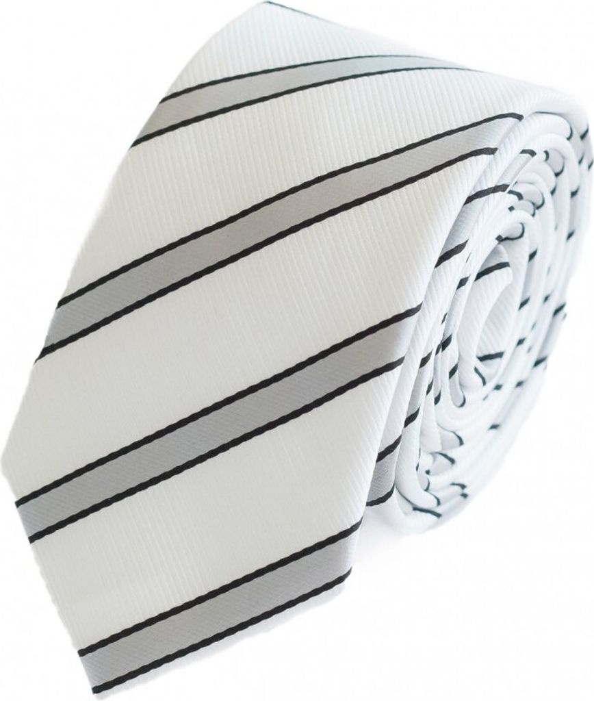 Fabio Farini - 1 Stück Herren Krawatte Weiß - verschiedene Weiße Männer Schlips in 6cm Schmal (6cm), Weiß Hellgrau Schwarz - Silver Lining/Bru...