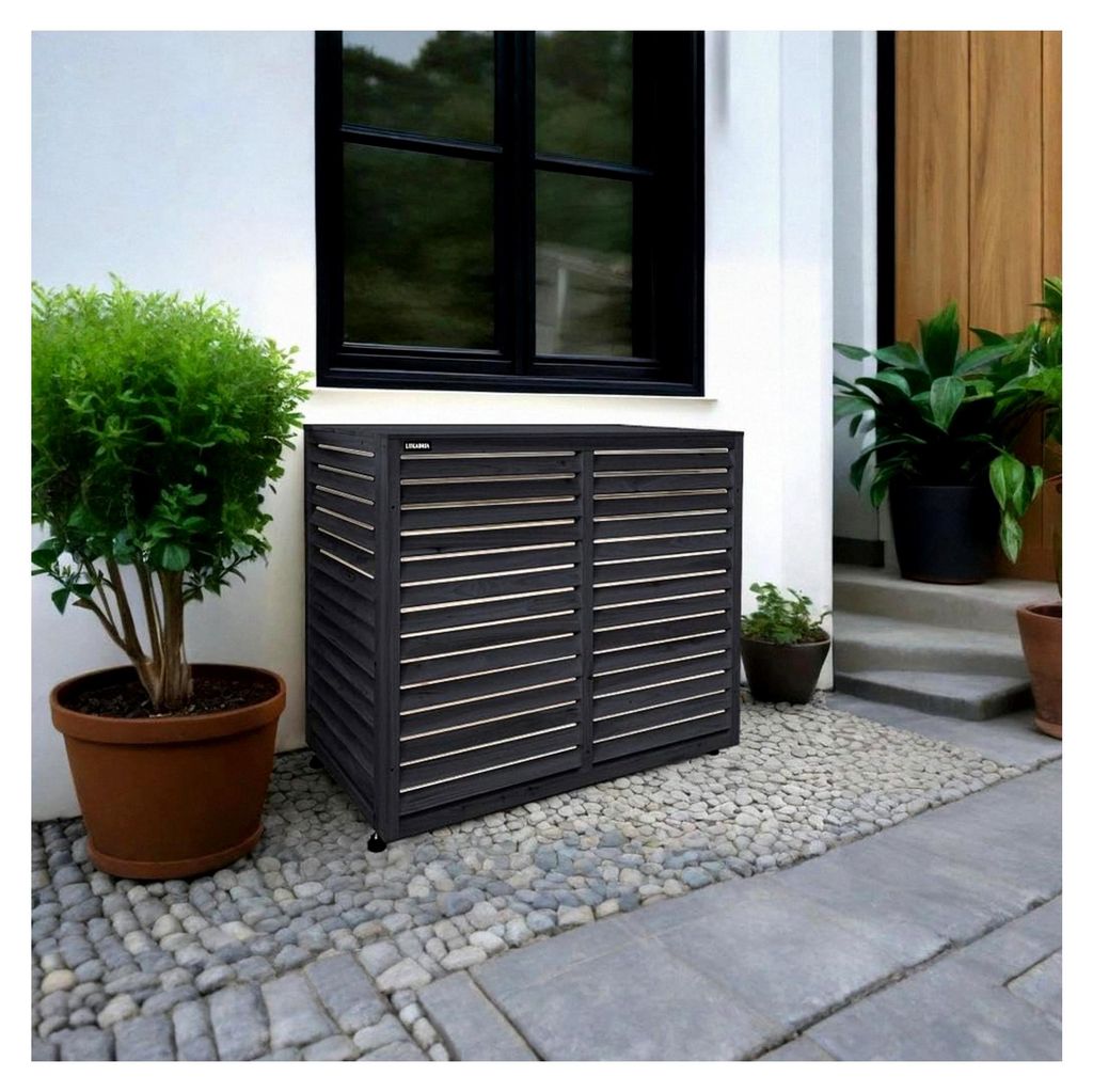 Verkleidung für Wärmepumpe oder Klimaanlage - Sichtschutzabdeckung aus Holz für Außengeräte (anthrazit)