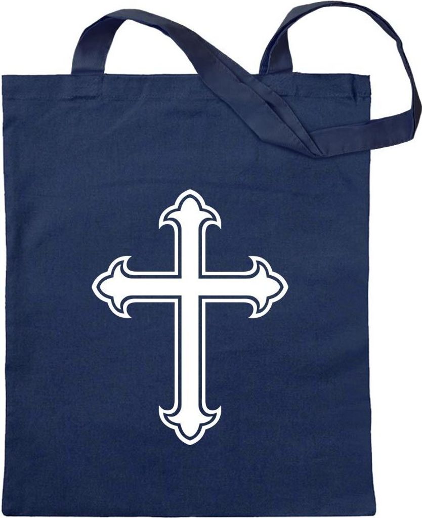 Kiwistar - Baumwolltasche - dunkelblau - Lilienkreut - Ritterkreuz - Tragetasche Stoffbeutel Umhängetasche langer Henkel