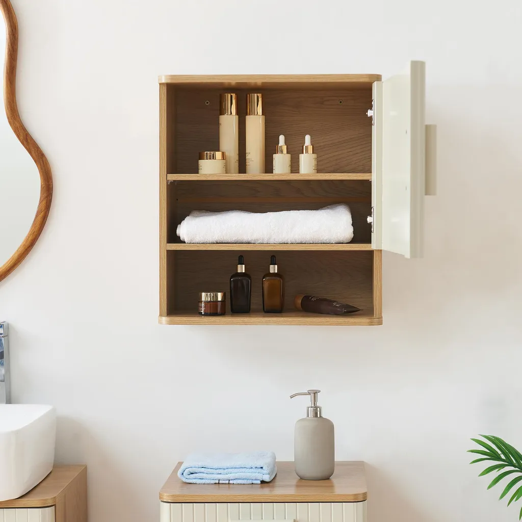 Armoire murale pour petits espaces 50cm chêne sable : rangement fermé - 3