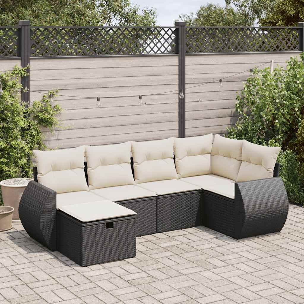 "2026 Promotion" 6-tlg. Garten-Sofagarnitur/Terrassenmöbel - mit Kissen - Schwarz Poly Rattan - Gartenmöbelset CC18006
