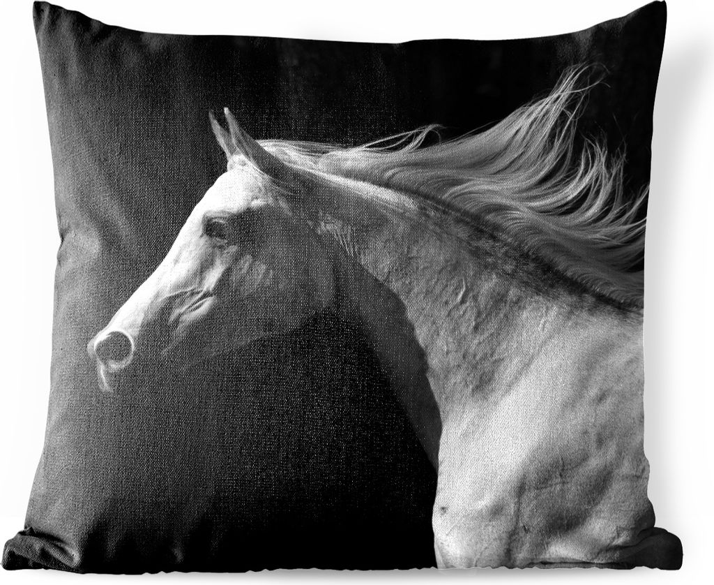 MuchoWow Outdoor Kissen - Pferd - Weiß - Schwarz - 45x45 cm - Wetterfest - Lounge Kissen - Fotokissen - Dekoratives Kissen