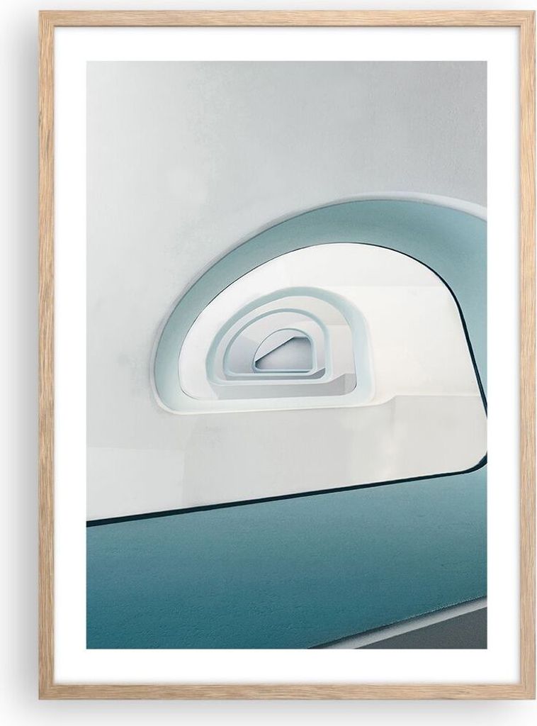 Gerahmtes Poster - Rahmen in heller Eiche - Dreidimensional Modern Spirale - 50x70 cm - Wand Bild - Wanddeko - Wandbilder - Kunstposter - Wandposte...