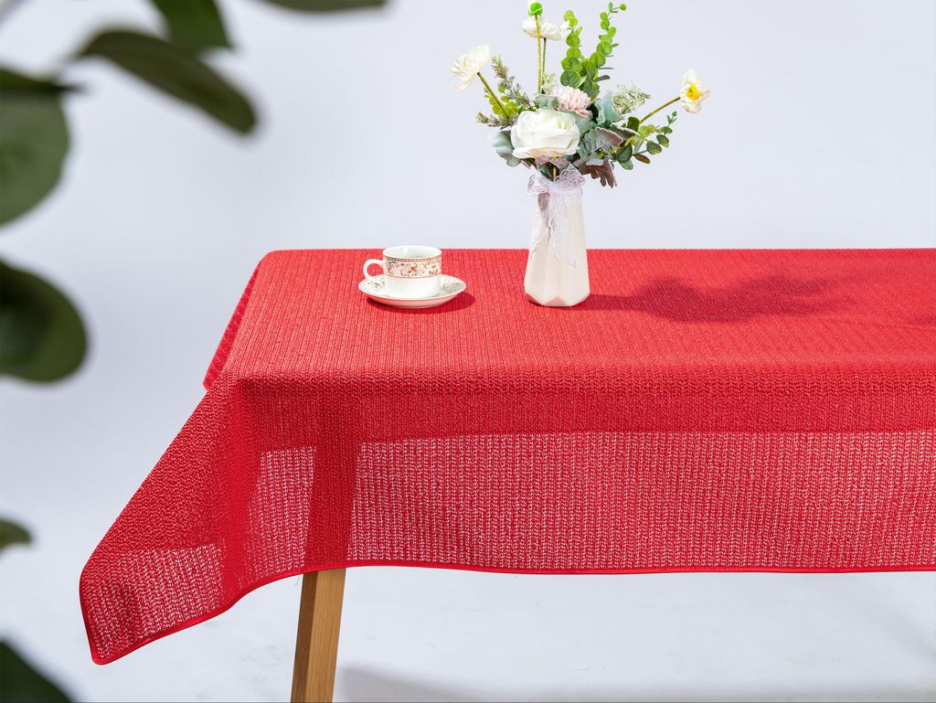 Tokio Weichschaum Tischdecke mit Paspelband, Garten, Balkon, Terrasse, Farbe und Größe wählbar,Rot