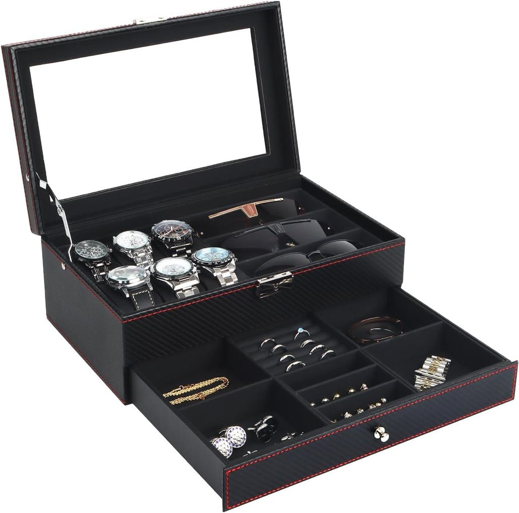 Uhrenbox, Uhrenkasten mit Glasdeckel, Uhrenkoffer mit Produktbild 