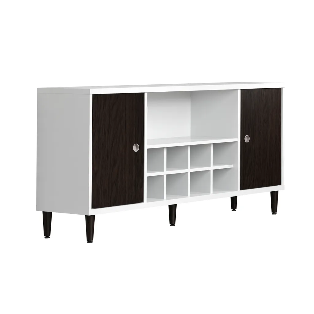 Buffet Evolution 2 portes avec range-bouteilles blanc et noir moderne - 12