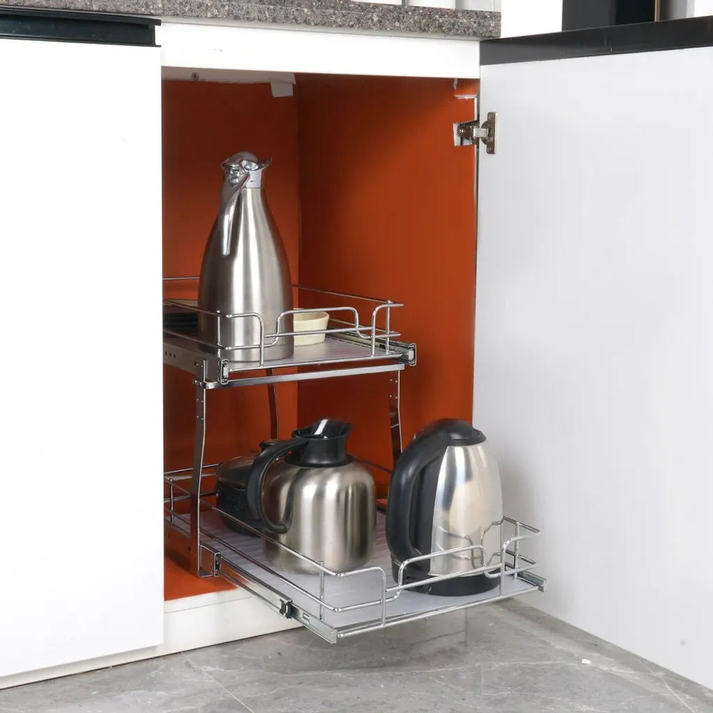 Scaffale estraibile per mobile da cucina - Portaspezie doppio per mobile lavello - 300 x 516 x 80 mm + 376 x 533 x 80 mm - Scaffale per mobile lavello Organizzatore per mobile estraibile - Scaffale base per mobile lavello - 8