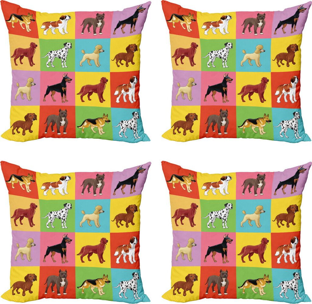 ABAKUHAUS Hunde Kissenbezug Set (4 Stück), Verschiedene Rassen Tierliebhaber, Moderner Doppelseitiger Digitaldruck, 60 cm x 60 cm, Mehrfarbig