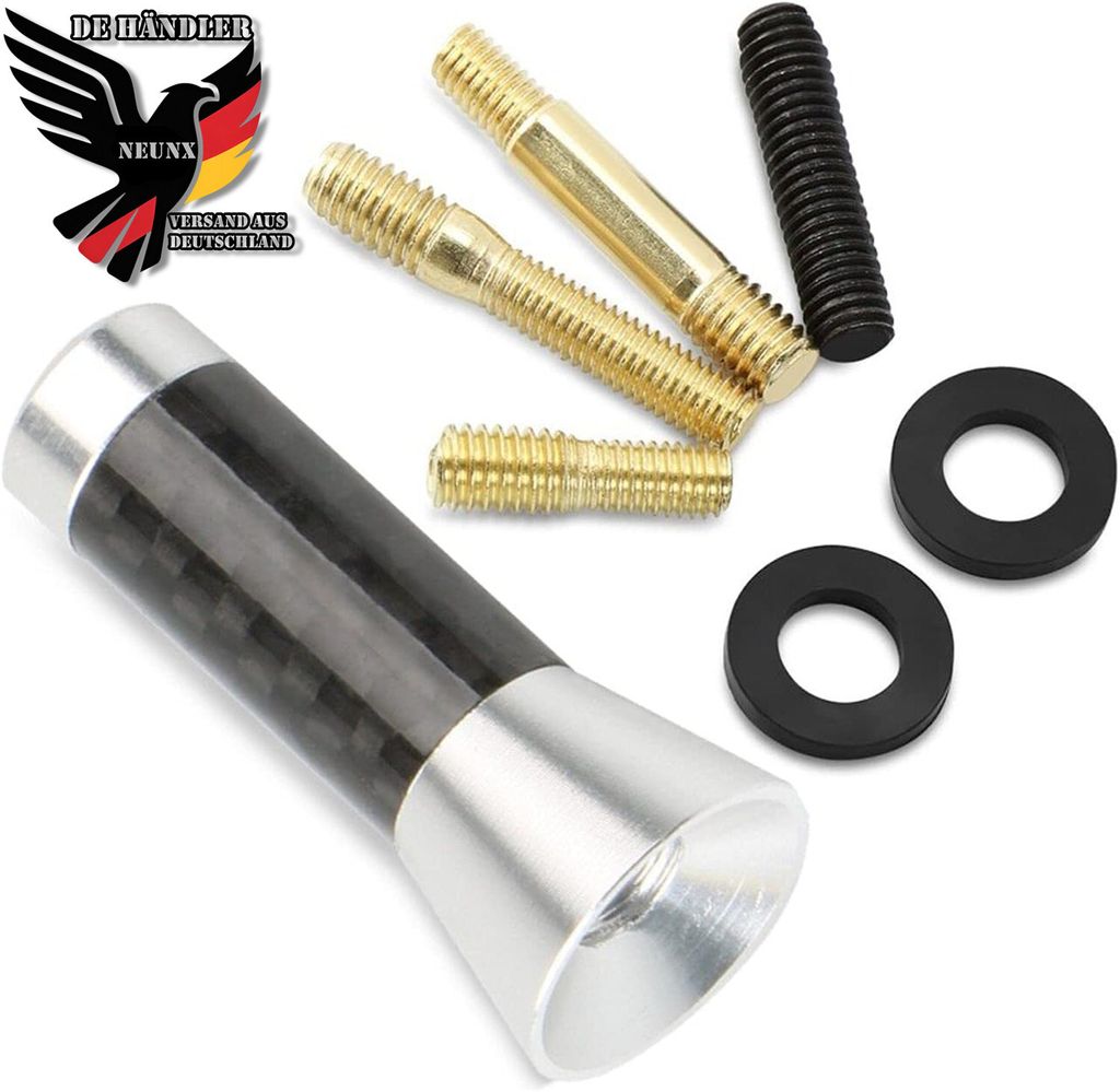 3,5cm Autoantenne Carbon Kurz Stab Stabantenne Dachantenne Universal Antenne Auto KFZ Dach 16V AM FM DAB Radio mit 3 Adapter M4 M5 M6 Gewinde, Silber