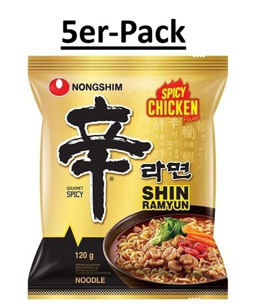 5er-Pack NONGSHIM Instantnudeln Shin Ramyun Spicy Chicken Produktbild 