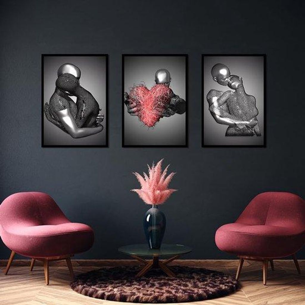 Dekorative 3D-Metall-Posterset - Wanddekoration - Set mit 3 Stücken - Hochwertige Oberfläche