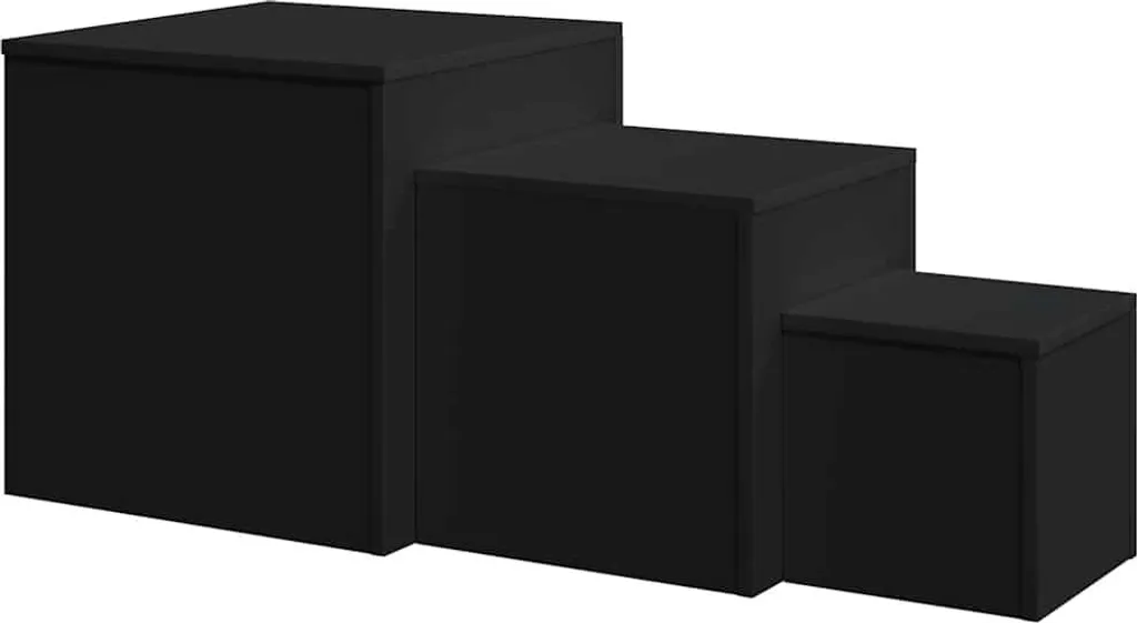 vidaXL Tables d'appoint 3 pcs en bois composite noir moderne chic