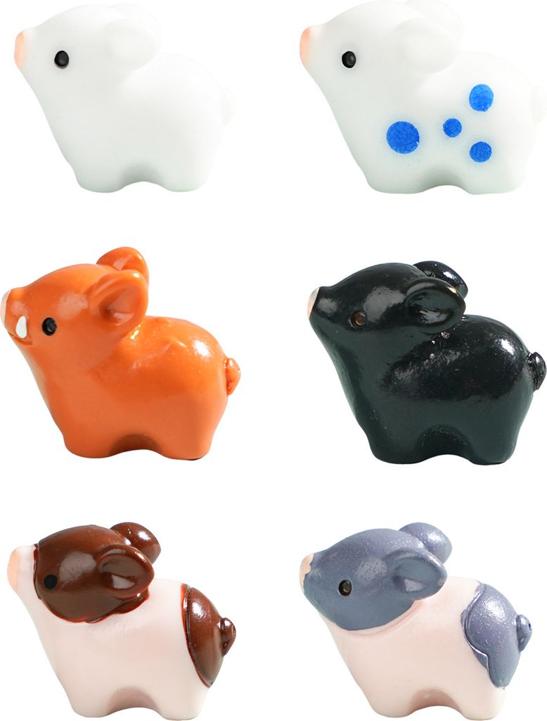 6 Stück Mini-Schweinefiguren aus Kunstharz, Miniatur-Schweine-Ornament, Pflanzgefäß-Dekoration, Cartoon-Mini-Schweinestatue für Moos, Mikro-Lan...