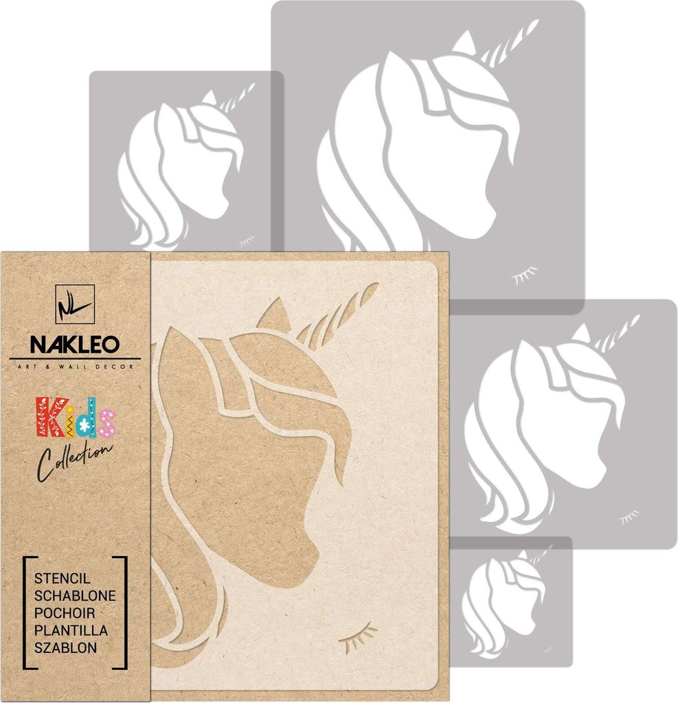 Schablonen Malen für Kinder, 5 Stück Set 9x9 cm bis 34x34 cm Einhorn Märchenhafte Magie, Wiederverwendbare Kunststoff für Kinderzimmer Malvorla...