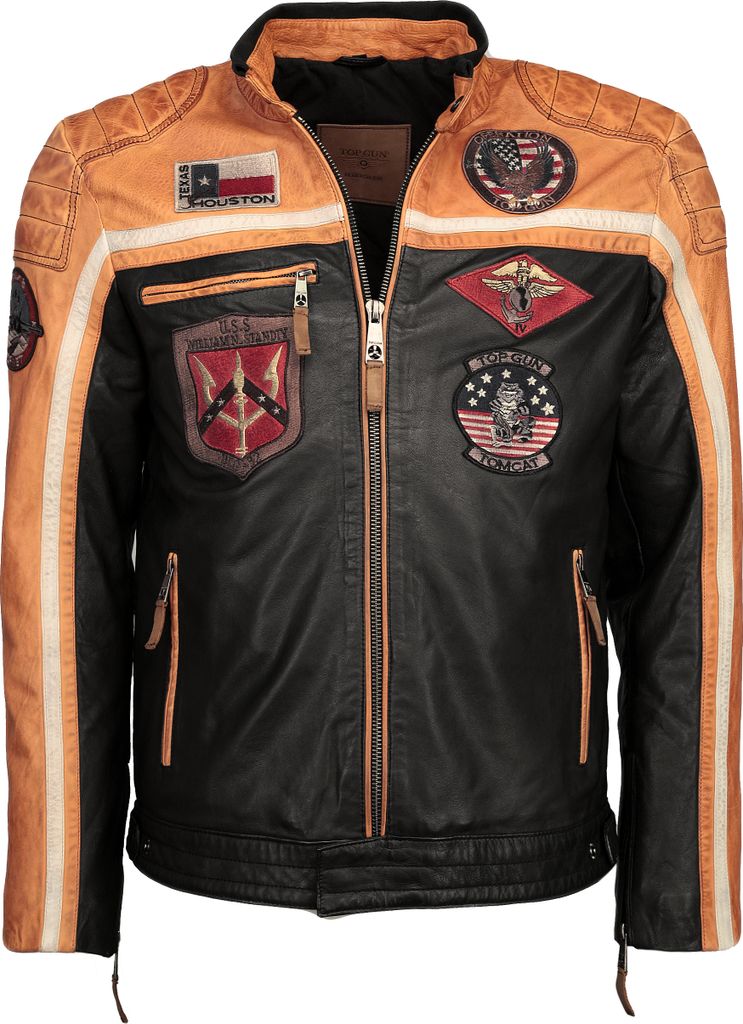 Top Gun Lederjacke 31024850 Herren black/orange/offwhite 3XL