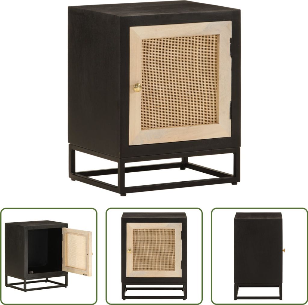 The Living Store Nachttisch Schwarz 40x30x50 cm Massivholz Mango und Eisen