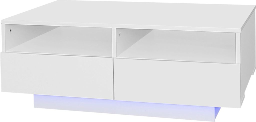 Couchtisch LED Wohnzimmertisch Teetisch Sofatisch Lagerplattform mit 4 Schubladen Beistelltisch fuer Wohnzimmer Schlafzimmer Aufbewahrungstisch
