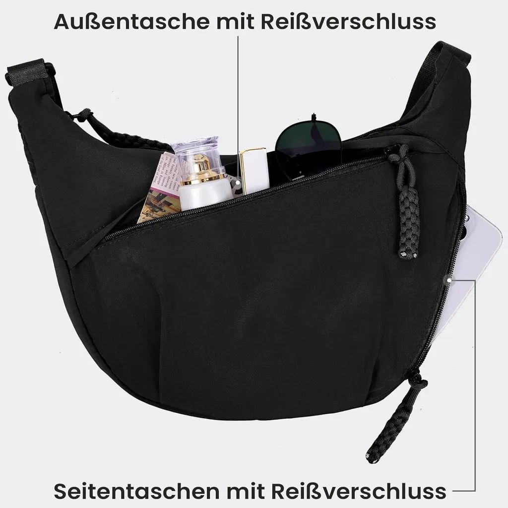 Borsa a Mezza Luna Donna Nylon Grande Crossbody - Pratica e Chic - 11