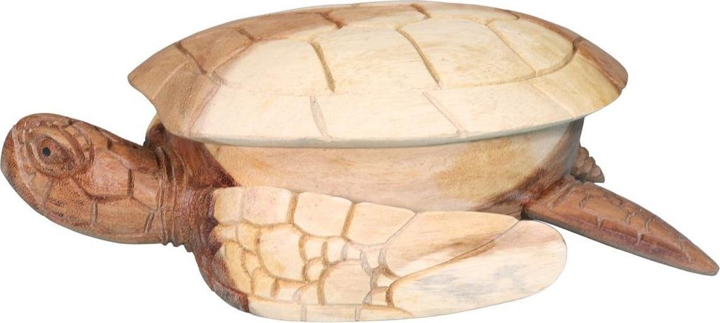 Schatulle mit Deckel Box Holzbox Schnitzereien handgefertigte Dekofigur mit Geheimfach Schildkröte Dose 30 cm