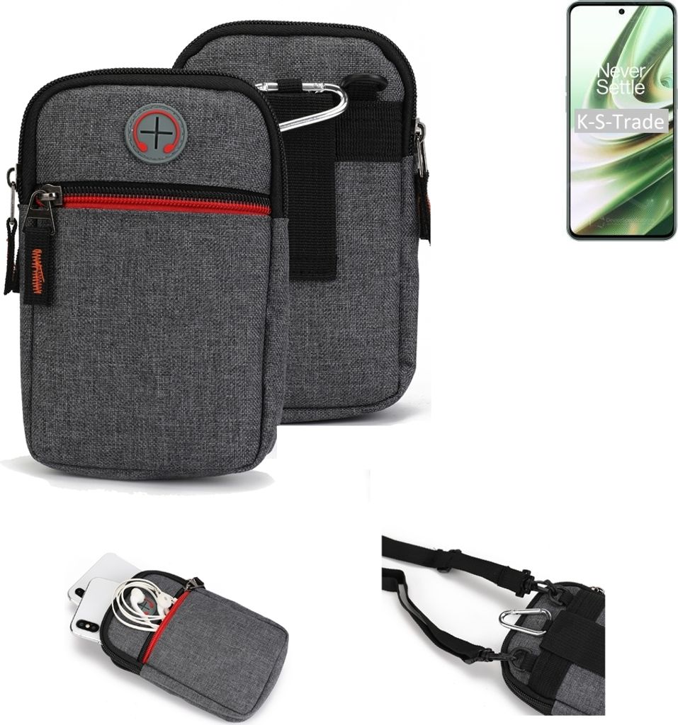 K-S-Trade Holster Gürteltasche kompatibel mit OnePlus 10R 5G Handy Tasche Schutz Hülle grau Zusatzfächer 1x