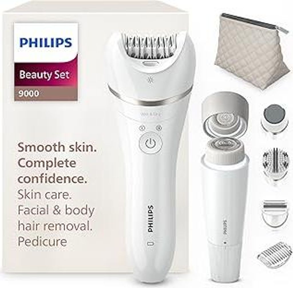 Philips Beauty Set Series 9000 - All-In-One für Körper, Gesicht und Füße, kabelloser Epilierer, nass und trocken, mit 6 Zubehörteilen, Modell ...