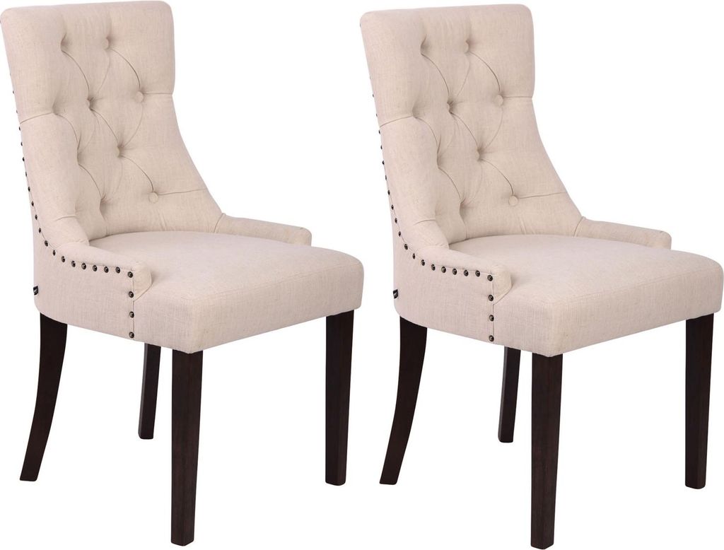 2er Set Esszimmerstuhl HILON - Stoff Creme 55x58x92 cm Braun | Essstühle Esszimmerstühle Küchenstühle Wohnzimmerstühle