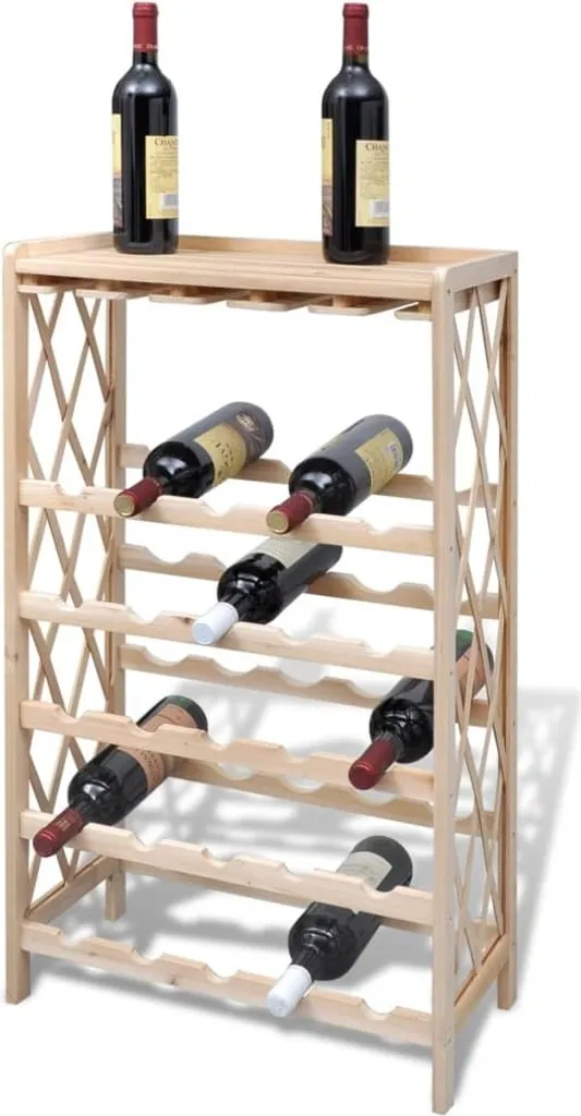 Étagère à vin en bois véritable pour rangement de 25 bouteilles de 75cl