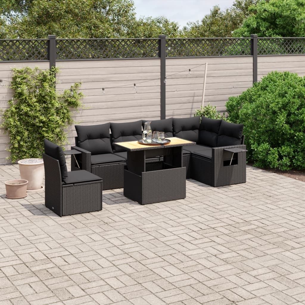 7-tlg. Garten-Sofagarnitur - mit Kissen Schwarz Poly Rattan - Gartenmöbelset 3271776