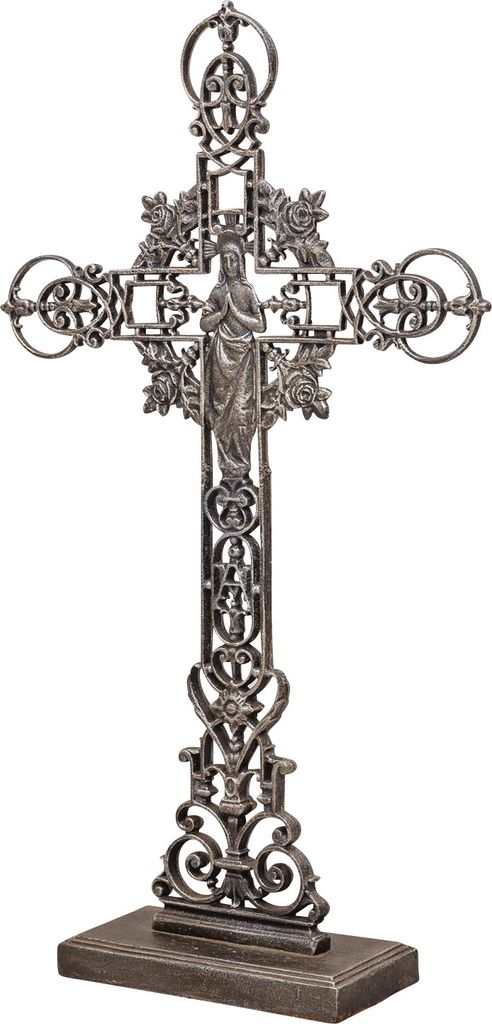 XXL 88cm Kreuz Kruzifix Antik-Stil Eisen Deko Standkreuz Kirche braun Altar