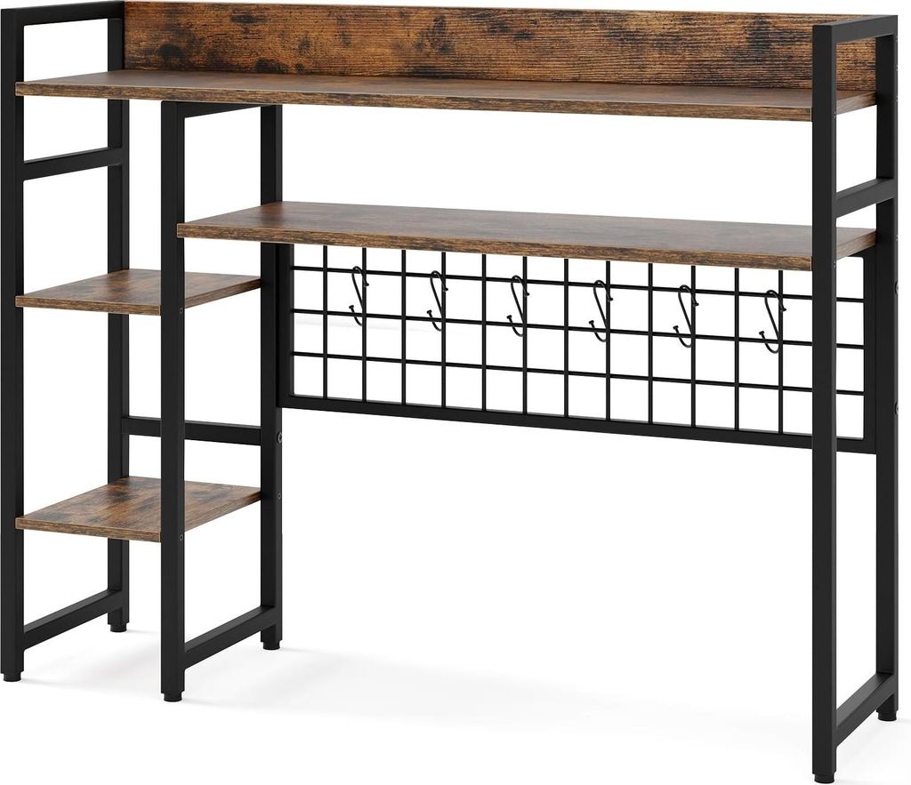 Schreibtischregal-Organizer mit 4 Ebenen und 6 Haken, Braun