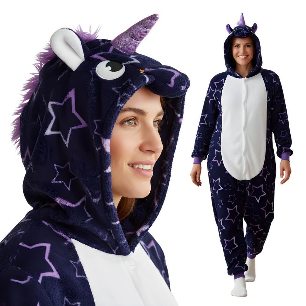 Onesie Kigurumi Pyjama Kostüm für Erwachsene Einhorn Stern Produktbild 